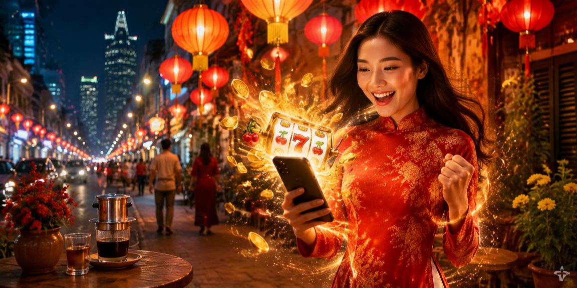 Người chơi Việt Nam trải nghiệm slot game trên điện thoại trong không gian giải trí hiện đại